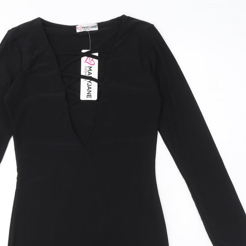 Mary Jane Fashion Womens Black Polyester Mini Size 10 V-Neck Pullover - Lace up Neck Detail