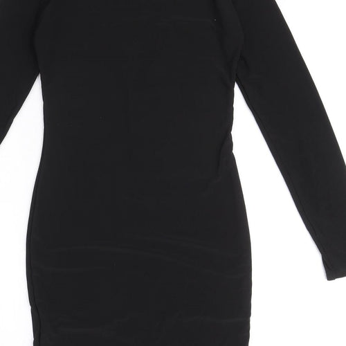 Mary Jane Fashion Womens Black Polyester Mini Size 10 V-Neck Pullover - Lace up Neck Detail