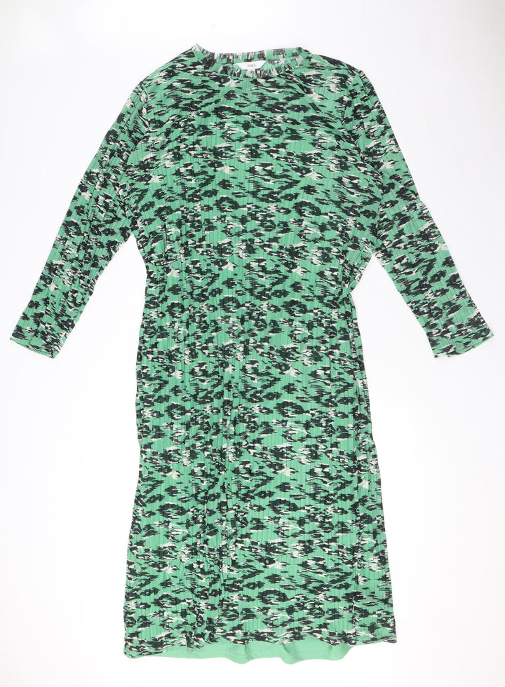Marks and Spencer Womens Green Geometric Polyester Maxi Size 22 Round Neck Pullover - Under Layer