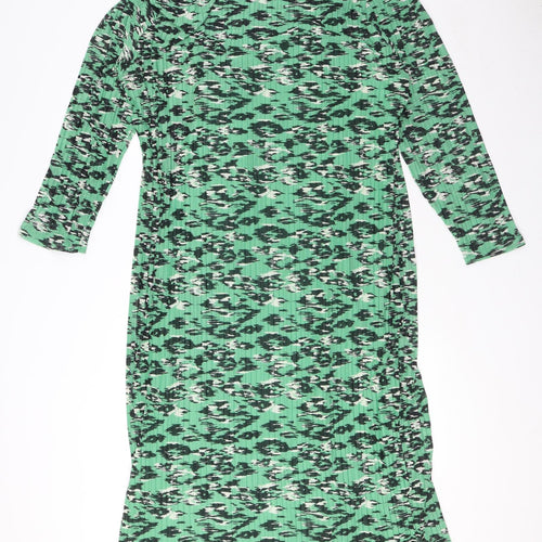 Marks and Spencer Womens Green Geometric Polyester Maxi Size 22 Round Neck Pullover - Under Layer
