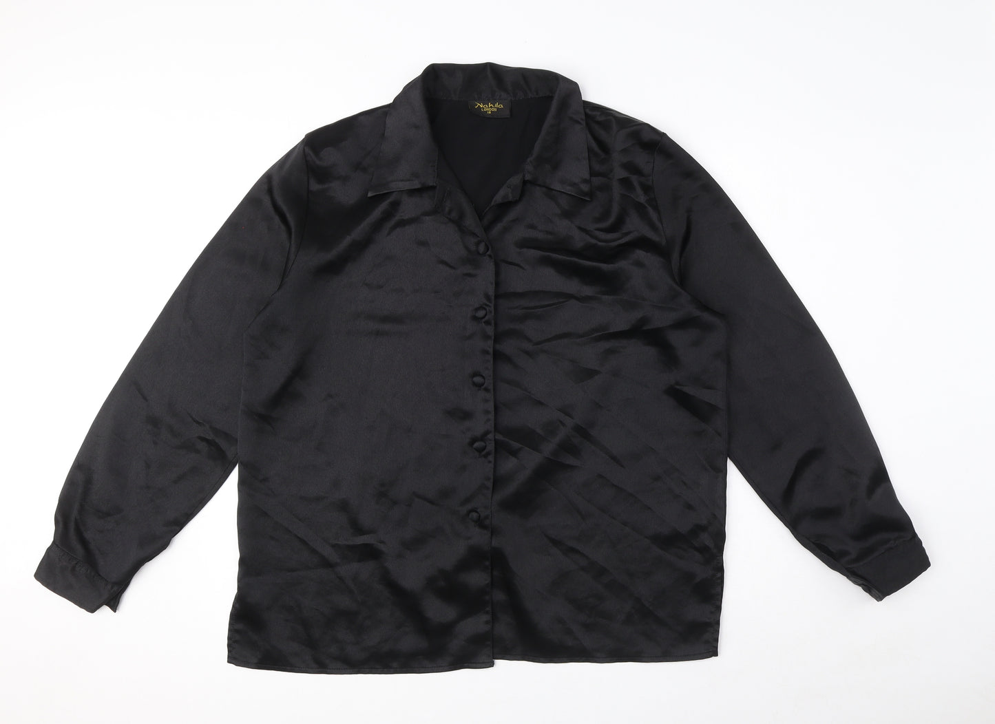 Nahila London Womens Black Polyester Basic Button-Up Size 18 Collared