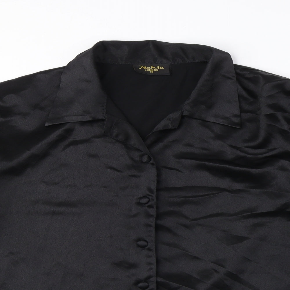 Nahila London Womens Black Polyester Basic Button-Up Size 18 Collared