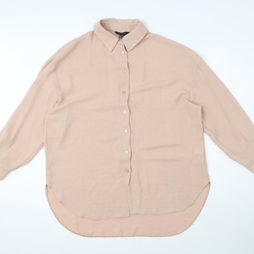 New Look Womens Pink Polyester Basic Button-Up Size 8 Collared - Oversized