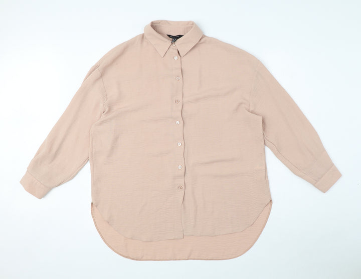 New Look Womens Pink Polyester Basic Button-Up Size 8 Collared - Oversized