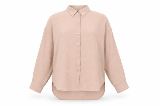 Front view of New Look women’s pink polyester basic button-up, size UK 8, collared - oversized
