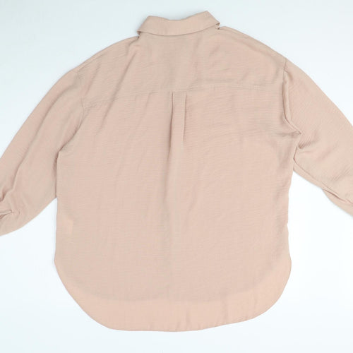New Look Womens Pink Polyester Basic Button-Up Size 8 Collared - Oversized