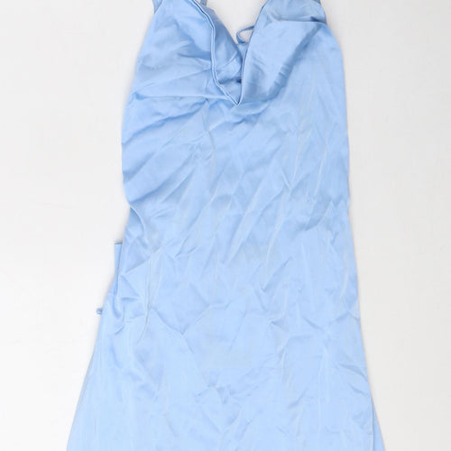 NAANAA Womens Blue Polyester Slip Dress Size 12 Cowl Neck Zip