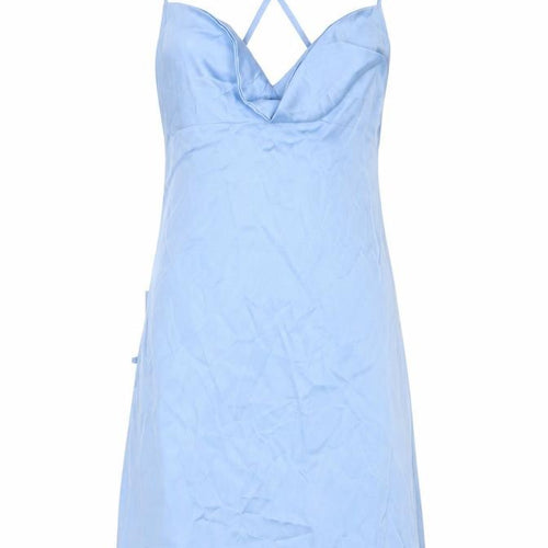 NAANAA Womens Blue Polyester Slip Dress Size 12 Cowl Neck Zip