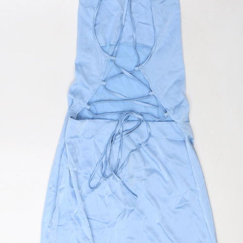 NAANAA Womens Blue Polyester Slip Dress Size 12 Cowl Neck Zip