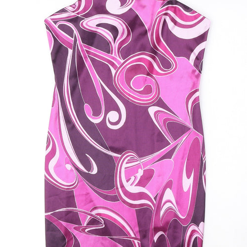 New Look Womens Purple Geometric Polyester Mini Size 10 Square Neck Pullover