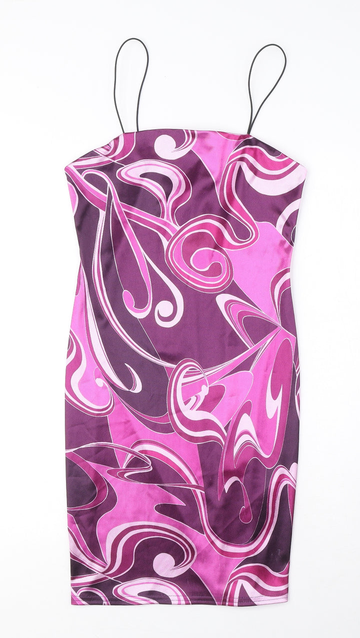 New Look Womens Purple Geometric Polyester Mini Size 10 Square Neck Pullover