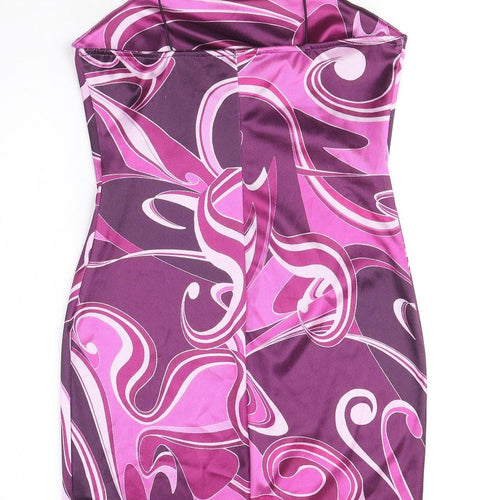 New Look Womens Purple Geometric Polyester Mini Size 10 Square Neck Pullover
