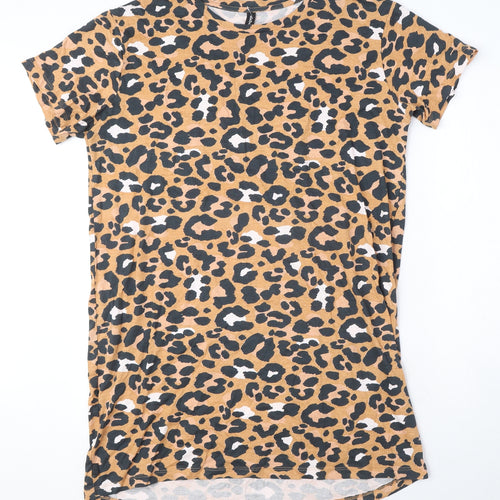 All About Eve Womens Orange Animal Print 100% Cotton T-Shirt Dress Size 14 Round Neck Pullover - Leopard print