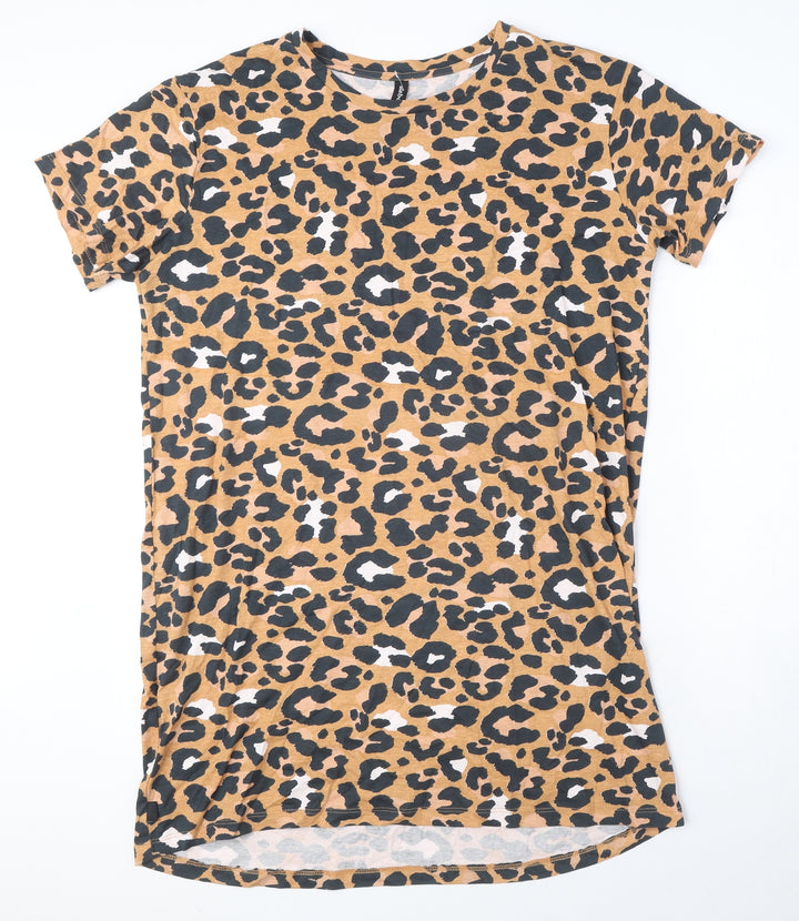 All About Eve Womens Orange Animal Print 100% Cotton T-Shirt Dress Size 14 Round Neck Pullover - Leopard print