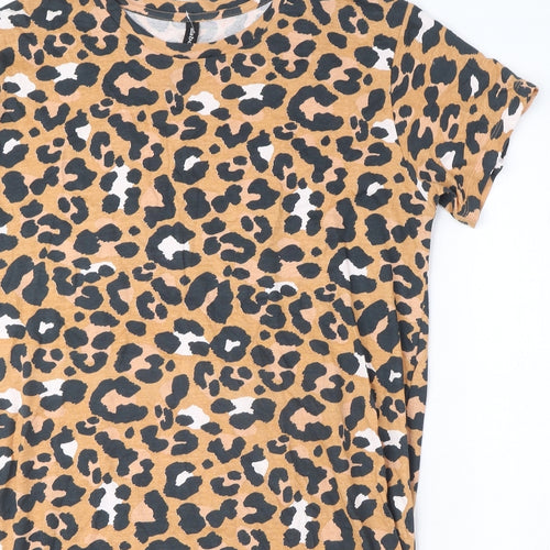 All About Eve Womens Orange Animal Print 100% Cotton T-Shirt Dress Size 14 Round Neck Pullover - Leopard print