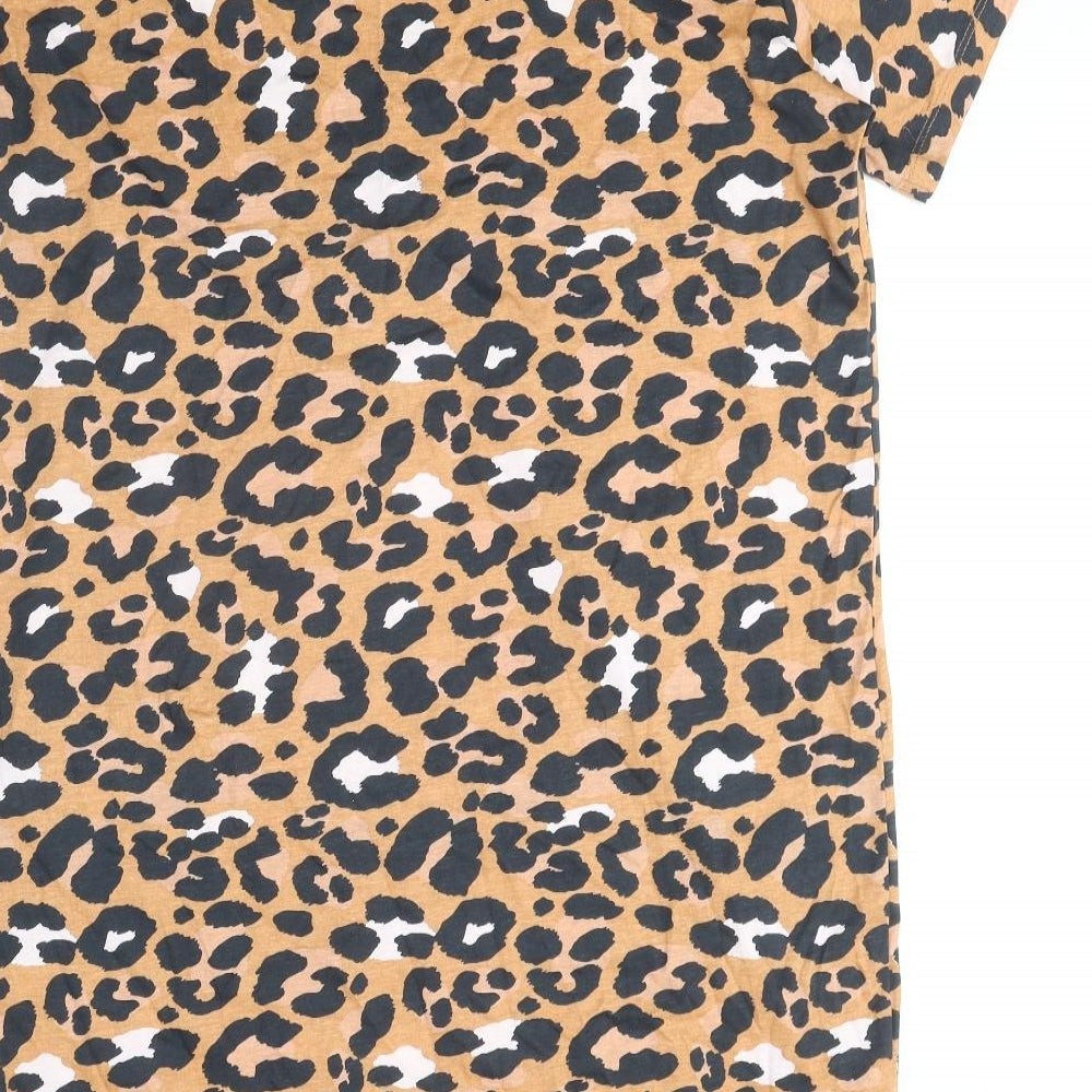 All About Eve Womens Orange Animal Print 100% Cotton T-Shirt Dress Size 14 Round Neck Pullover - Leopard print