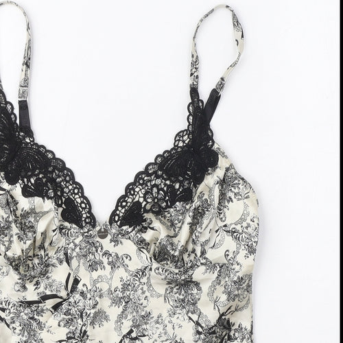 Karen Millen Womens Black Floral Silk Camisole Blouse Size M Sweetheart - Butterfly Embroidery