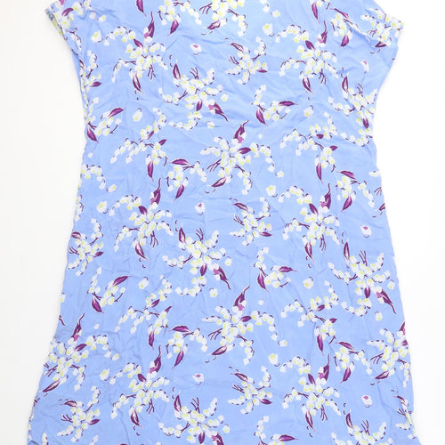 Per Una Womens Blue Floral Cupro T-Shirt Dress Size 14 V-Neck Pullover