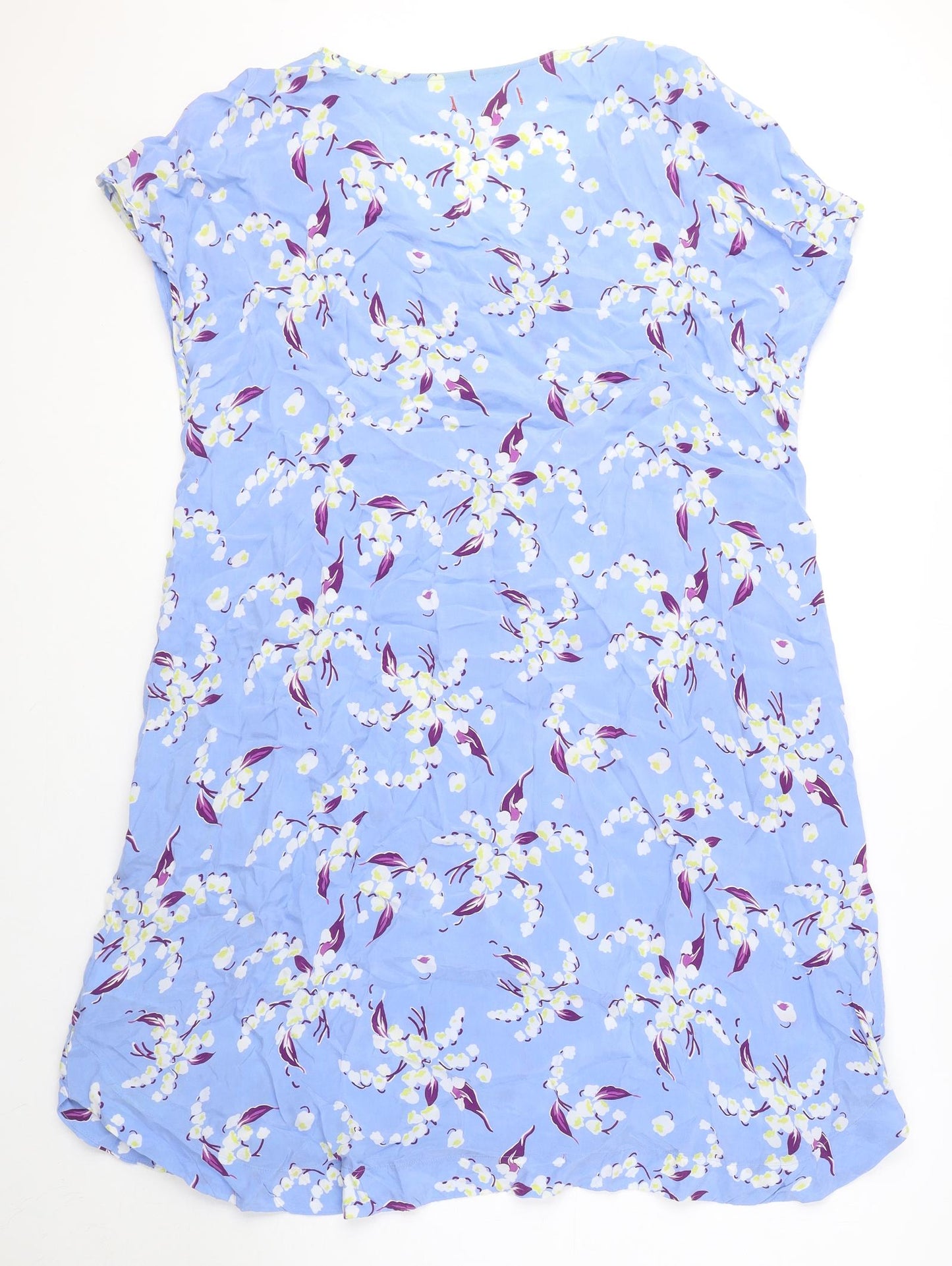 Per Una Womens Blue Floral Cupro T-Shirt Dress Size 14 V-Neck Pullover