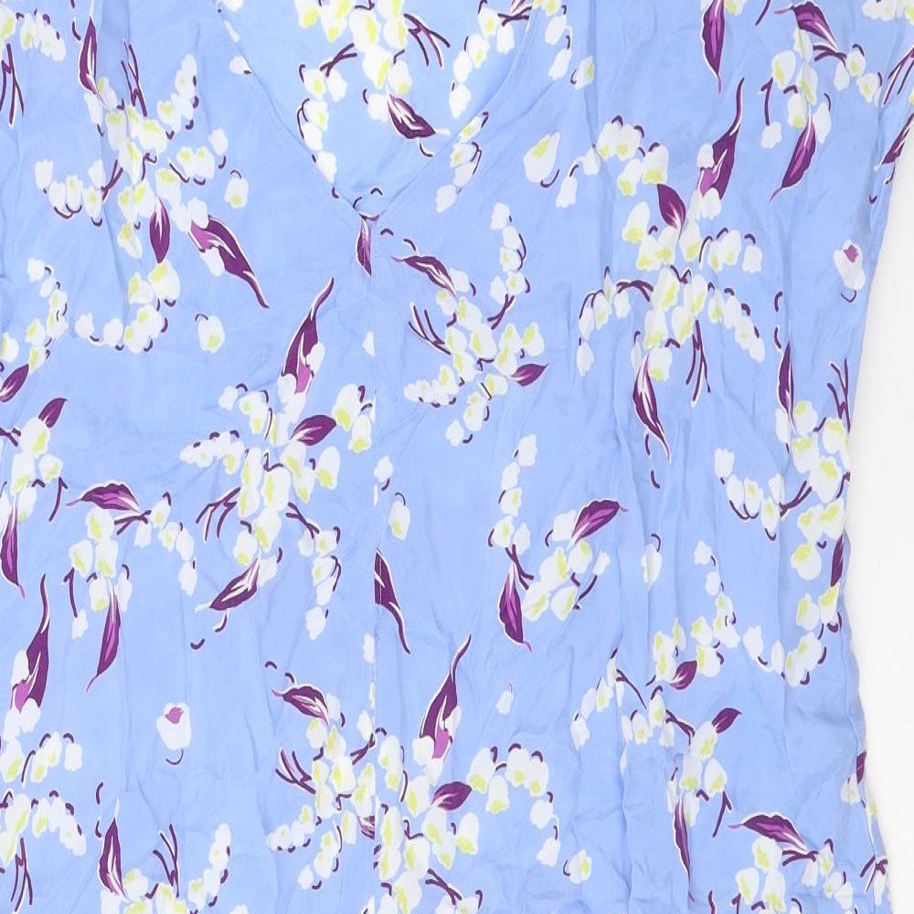 Per Una Womens Blue Floral Cupro T-Shirt Dress Size 14 V-Neck Pullover