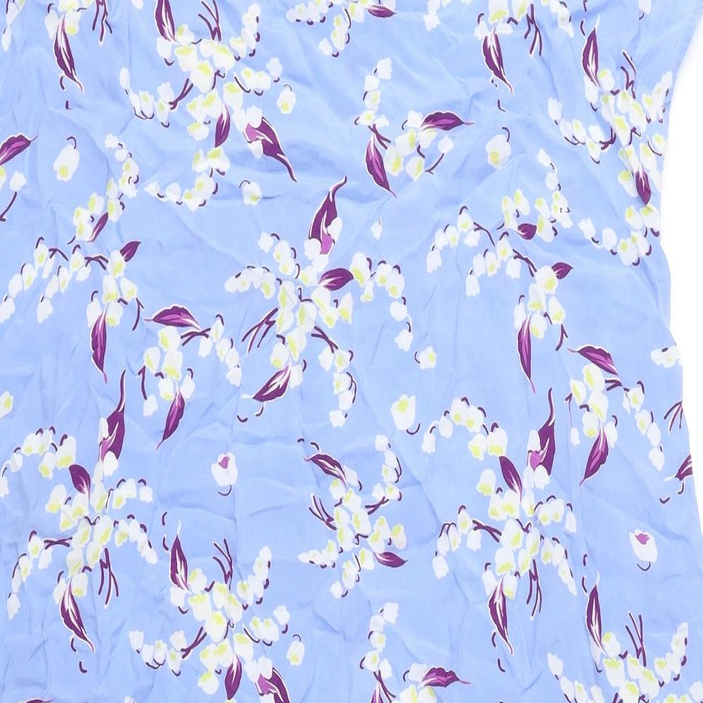 Per Una Womens Blue Floral Cupro T-Shirt Dress Size 14 V-Neck Pullover