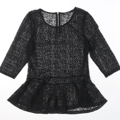 NEXT Womens Black Polyester Basic Blouse Size 12 Round Neck