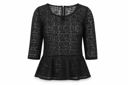 Front view of Next women’s black polyester basic blouse, size UK 12, round neck
