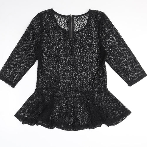NEXT Womens Black Polyester Basic Blouse Size 12 Round Neck