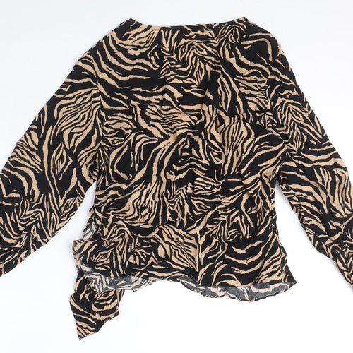 Roman Womens Black Animal Print Viscose Wrap Blouse Size 14 V-Neck - Tiger Print