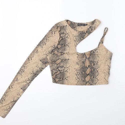 Nasty Gal Womens Brown Animal Print Polyester Cropped T-Shirt Size 6 One Shoulder - Snake Print
