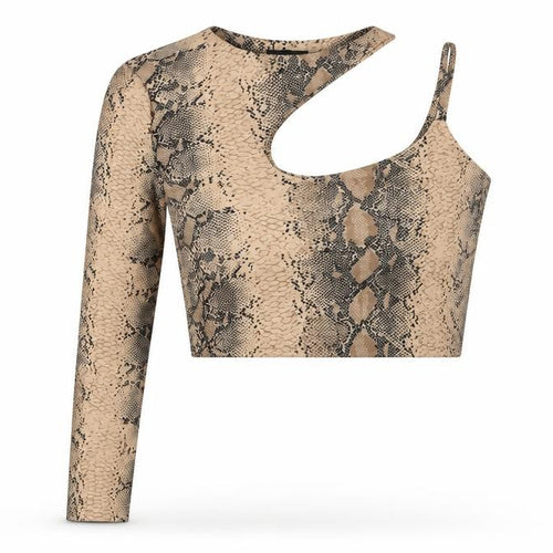 Nasty Gal Womens Brown Animal Print Polyester Cropped T-Shirt Size 6 One Shoulder - Snake Print