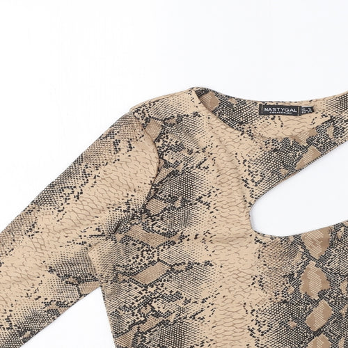 Nasty Gal Womens Brown Animal Print Polyester Cropped T-Shirt Size 6 One Shoulder - Snake Print
