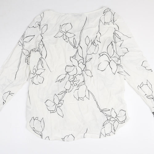 NEXT Womens White Floral Viscose Basic Blouse Size 14 Boat Neck - Lace detail