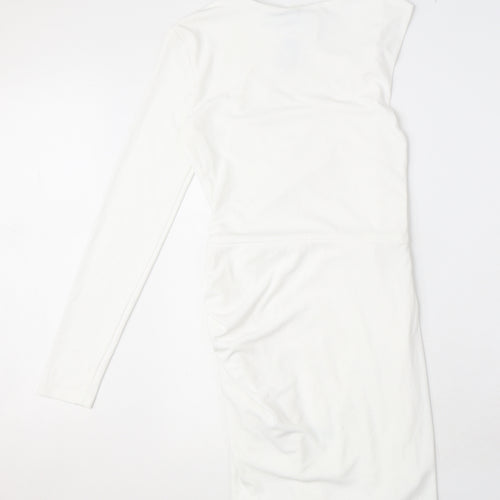 Zara Womens White Polyester Mini Size S One Shoulder Zip - Cut Out Detail