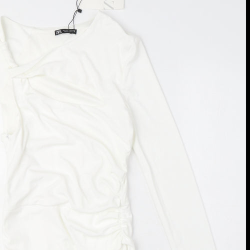 Zara Womens White Polyester Mini Size S One Shoulder Zip - Cut Out Detail