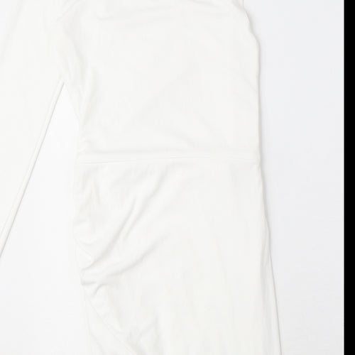 Zara Womens White Polyester Mini Size S One Shoulder Zip - Cut Out Detail