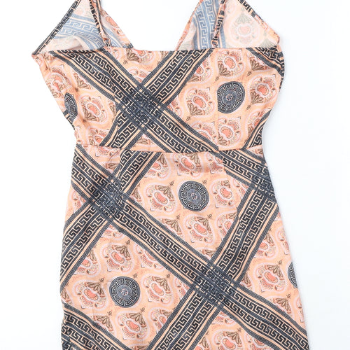 Missguided Womens Orange Paisley Polyester Mini Size 8 V-Neck Zip
