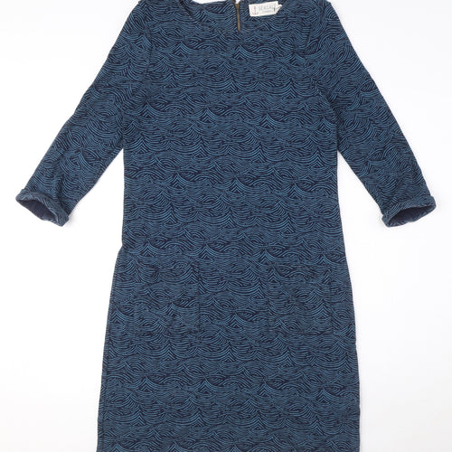 Seasalt Womens Blue Geometric Cotton Sheath Size 10 Round Neck Zip - Pockets