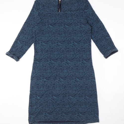 Seasalt Womens Blue Geometric Cotton Sheath Size 10 Round Neck Zip - Pockets