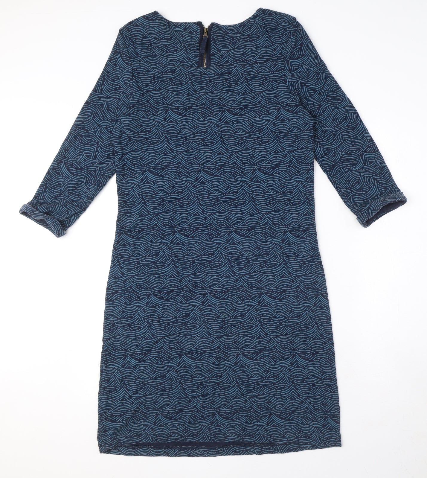 Seasalt Womens Blue Geometric Cotton Sheath Size 10 Round Neck Zip - Pockets