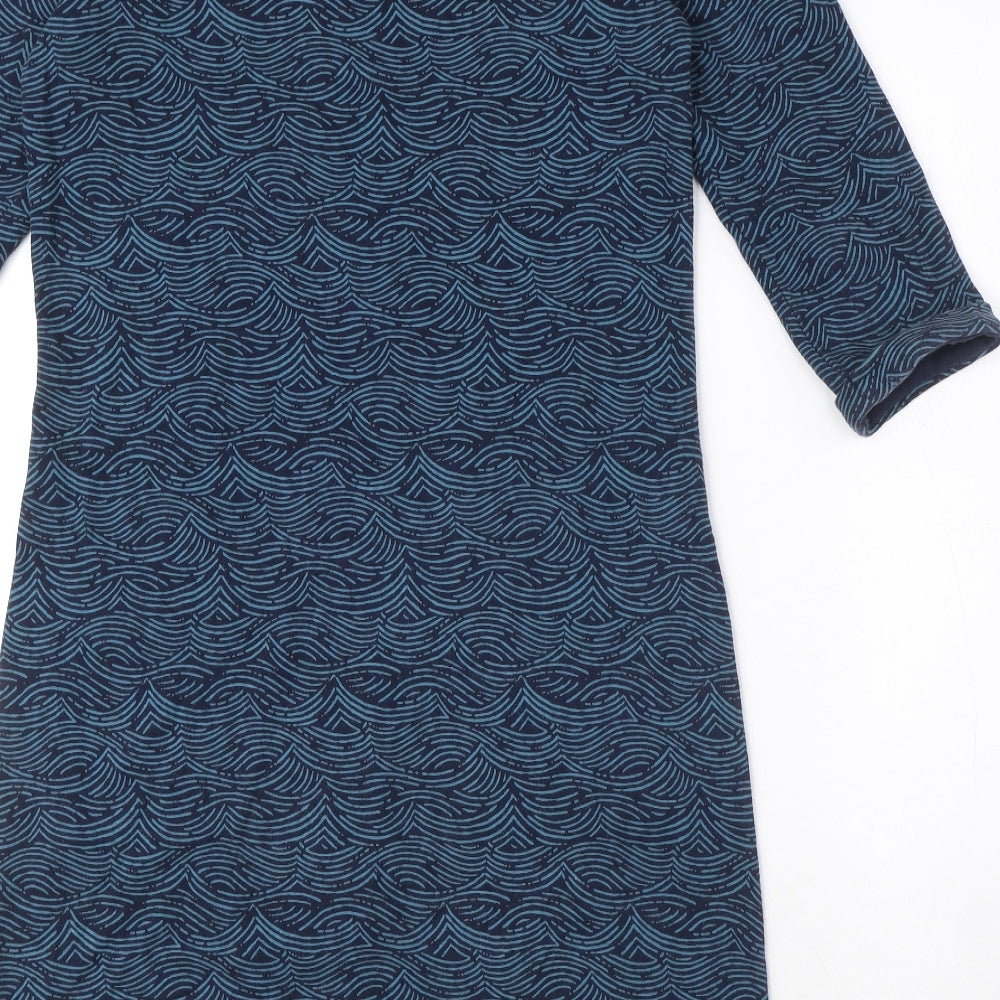 Seasalt Womens Blue Geometric Cotton Sheath Size 10 Round Neck Zip - Pockets