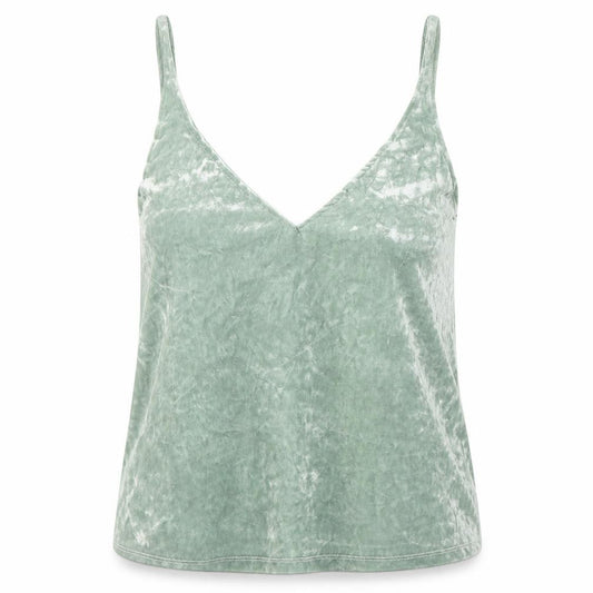 Front view of H&M women’s green polyester camisole blouse, size S, v-neck
