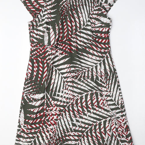 Principles Womens Green Geometric Polyester A-Line Size 10 Round Neck Button