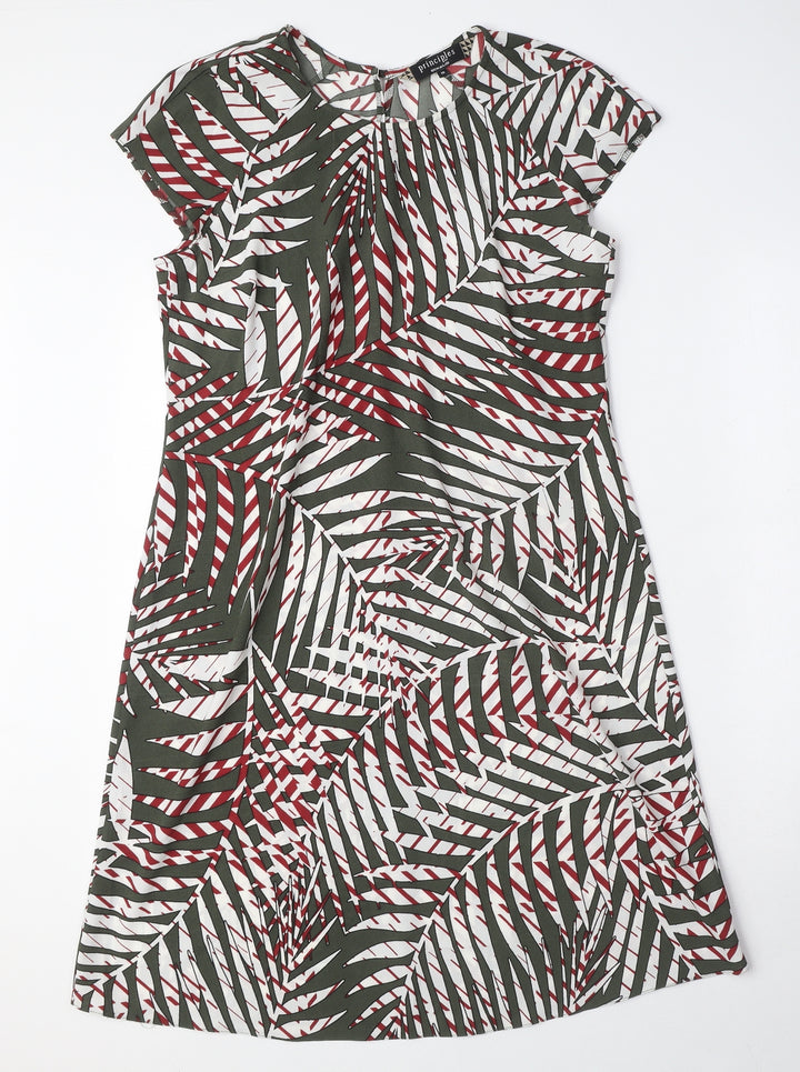 Principles Womens Green Geometric Polyester A-Line Size 10 Round Neck Button