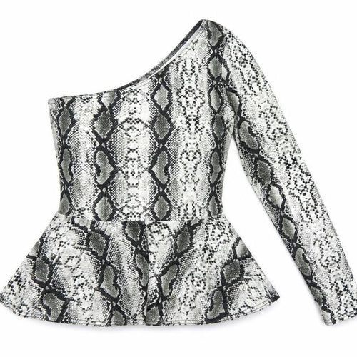 ASOS Womens Black Animal Print Polyester Basic T-Shirt Size 10 One Shoulder - Snakeskin Print