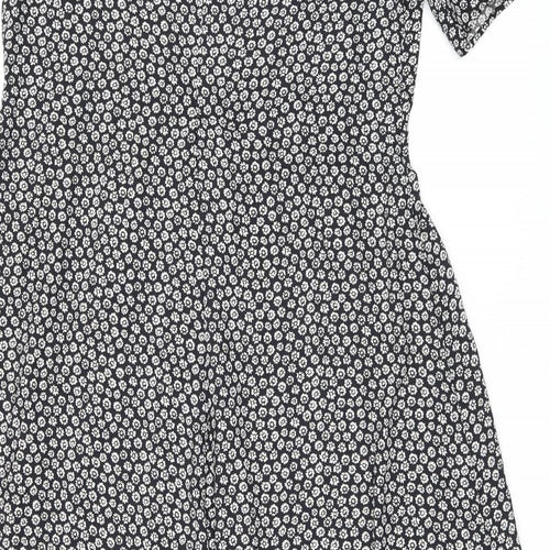 Mango Womens Black Floral Polyester Shift Size 8 V-Neck Pullover