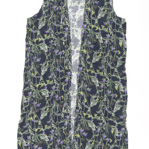 Topshop Womens Blue Floral Viscose Kimono Blouse Size 10 Square Neck