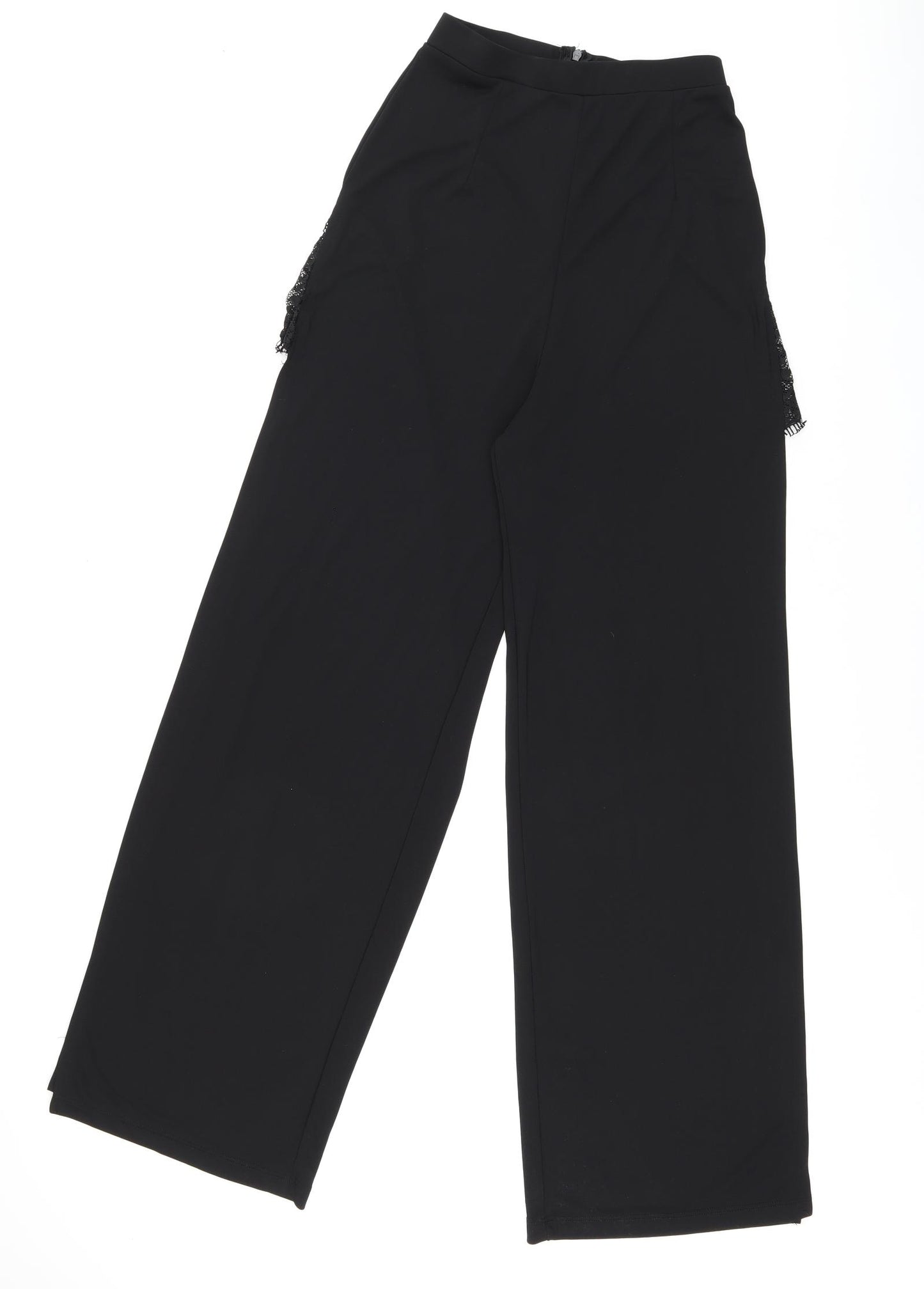 ASOS Womens Black Polyester Trousers Size 8 L29.5 in Regular Zip - Lace Detail Thigh Split