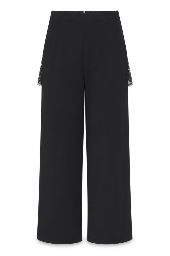 ASOS Womens Black Polyester Trousers Size 8 L29.5 in Regular Zip - Lace Detail Thigh Split