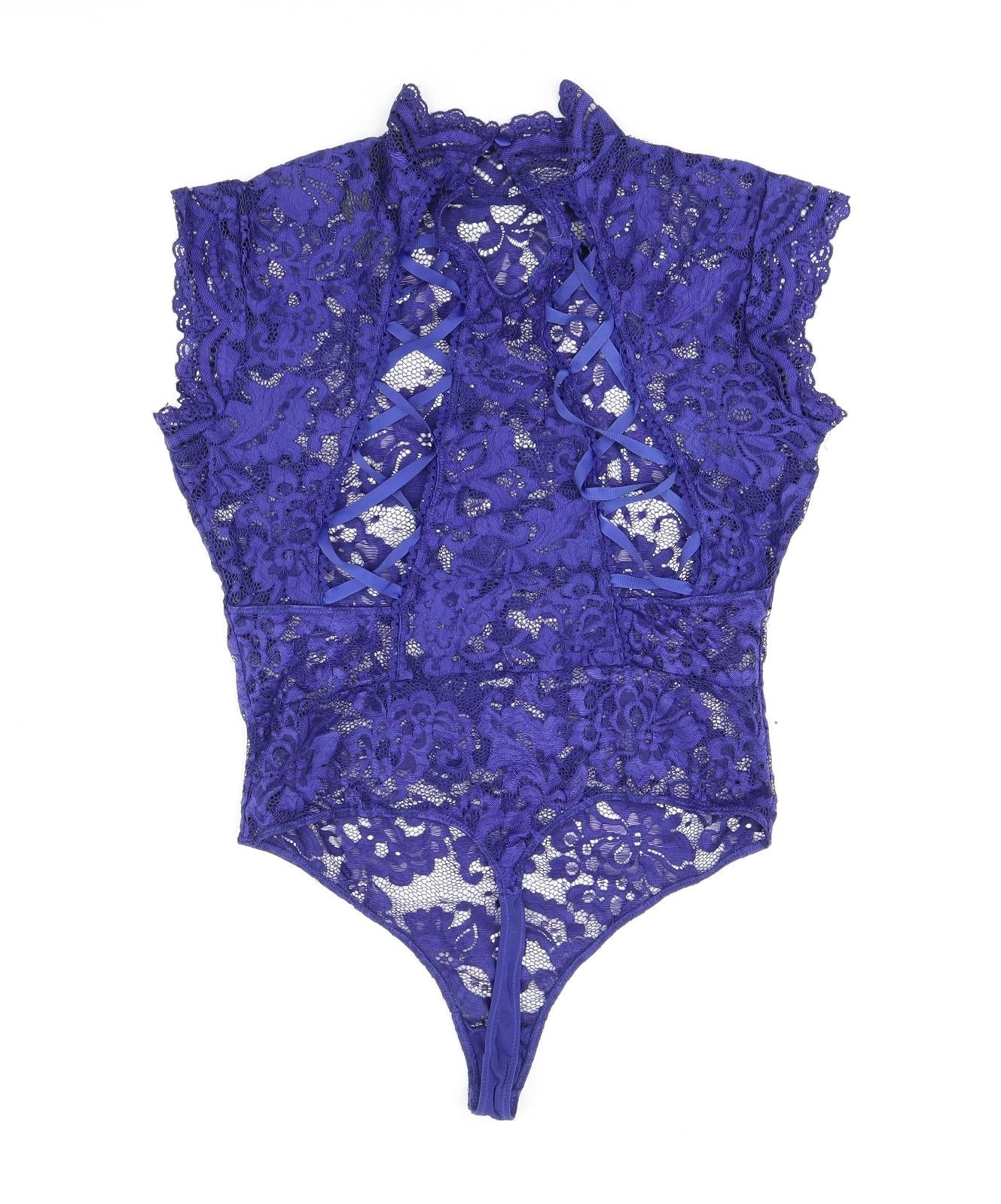 Lipsy Womens Blue Floral Polyamide Bodysuit One-Piece Size M Button